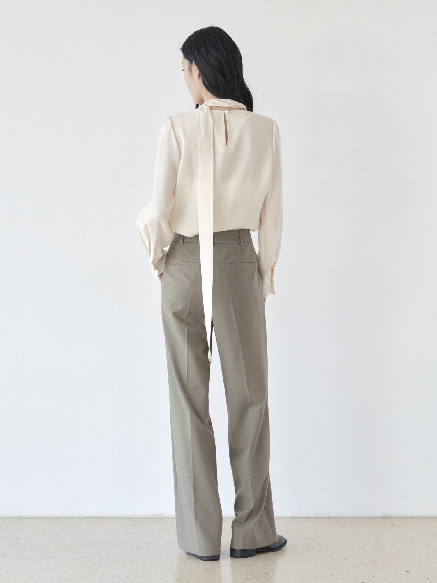 노턱 스트레이트 와이드 팬츠 (LIGHT KHAKI)