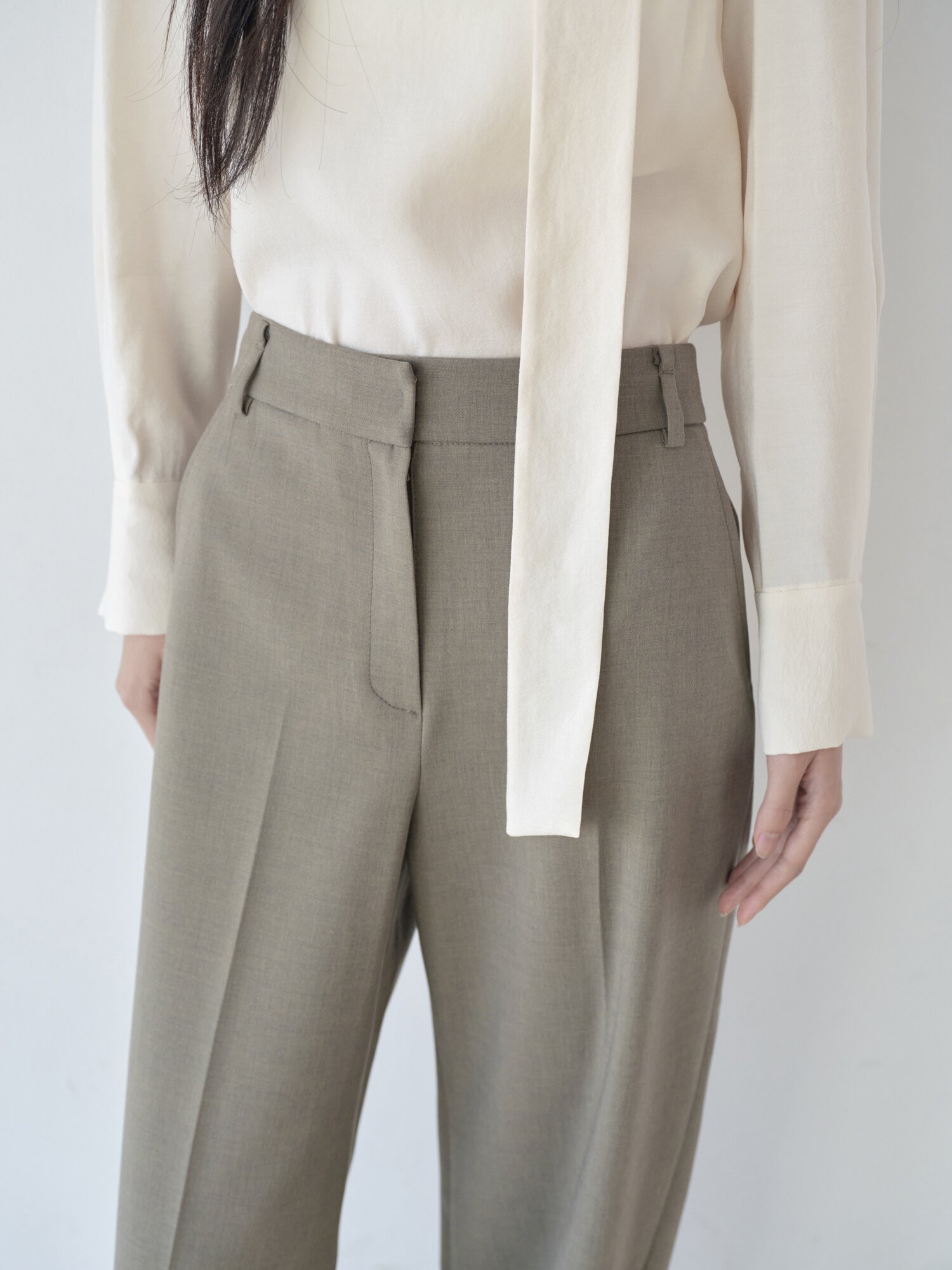 노턱 스트레이트 와이드 팬츠 (LIGHT KHAKI)