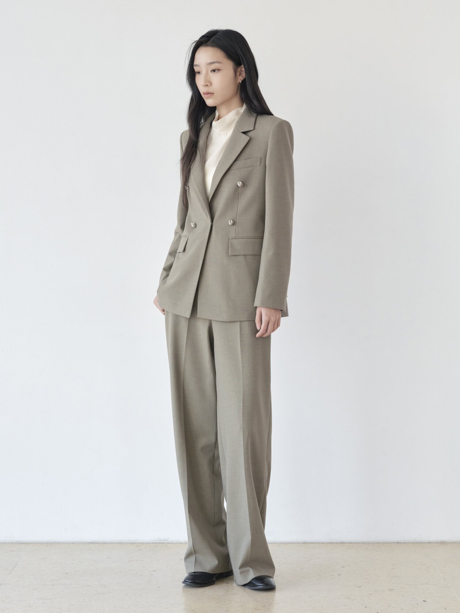 노턱 스트레이트 와이드 팬츠 (LIGHT KHAKI)