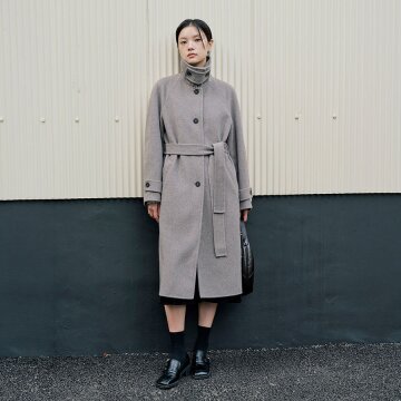벨티드 캐시미어 블렌디드 롱코트 