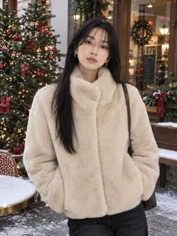 페이크 퍼 하이넥 크롭 점퍼 