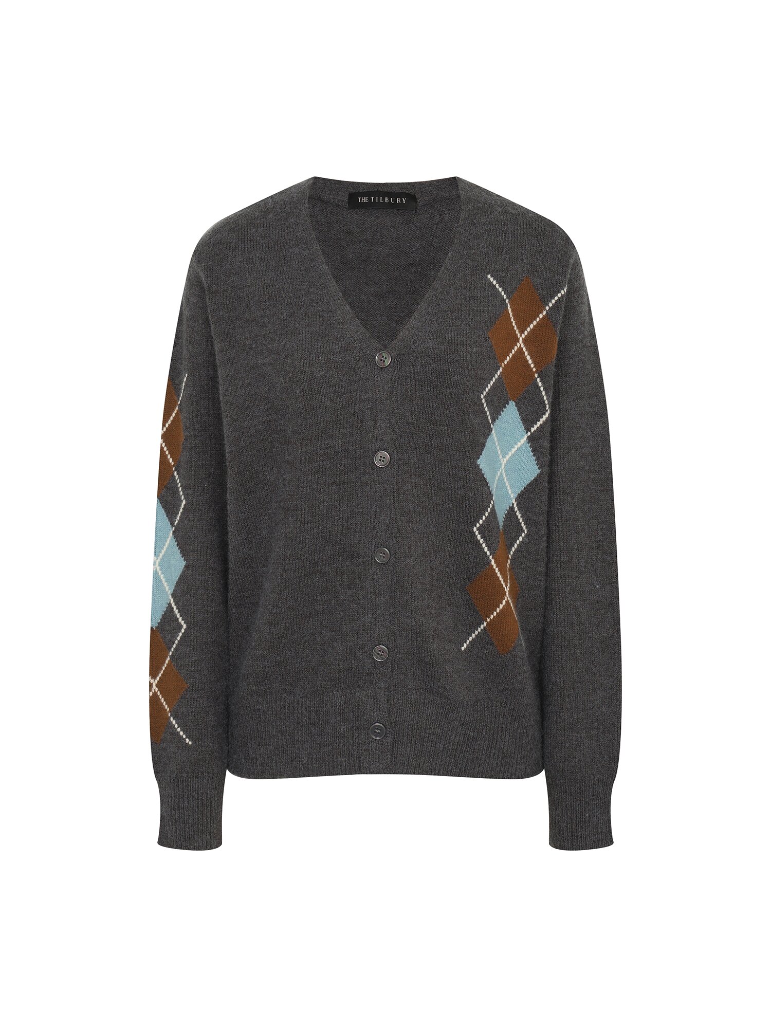 사이드 아가일 브이넥 니트 가디건 (DARK GREY)
