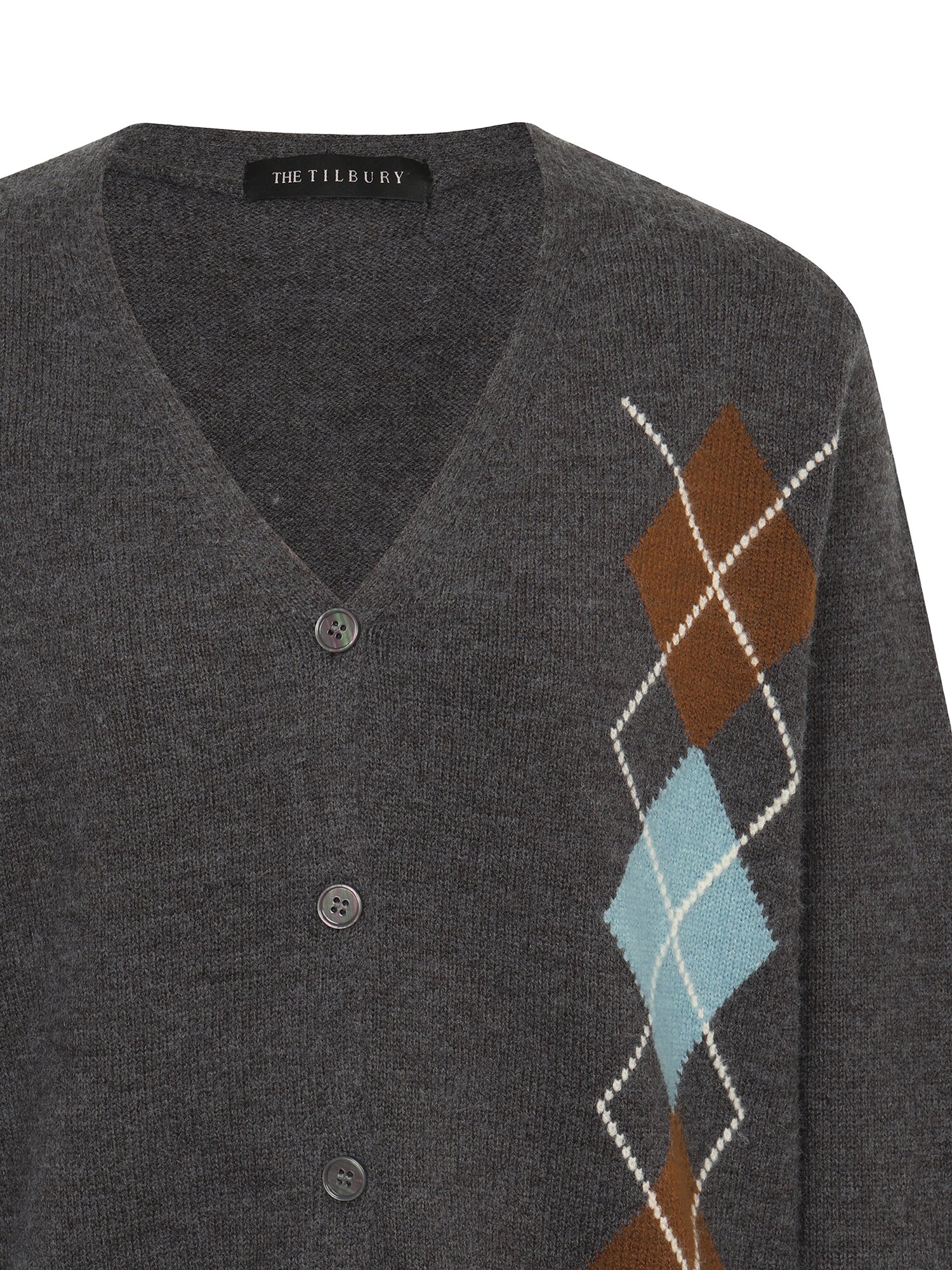 사이드 아가일 브이넥 니트 가디건 (DARK GREY)