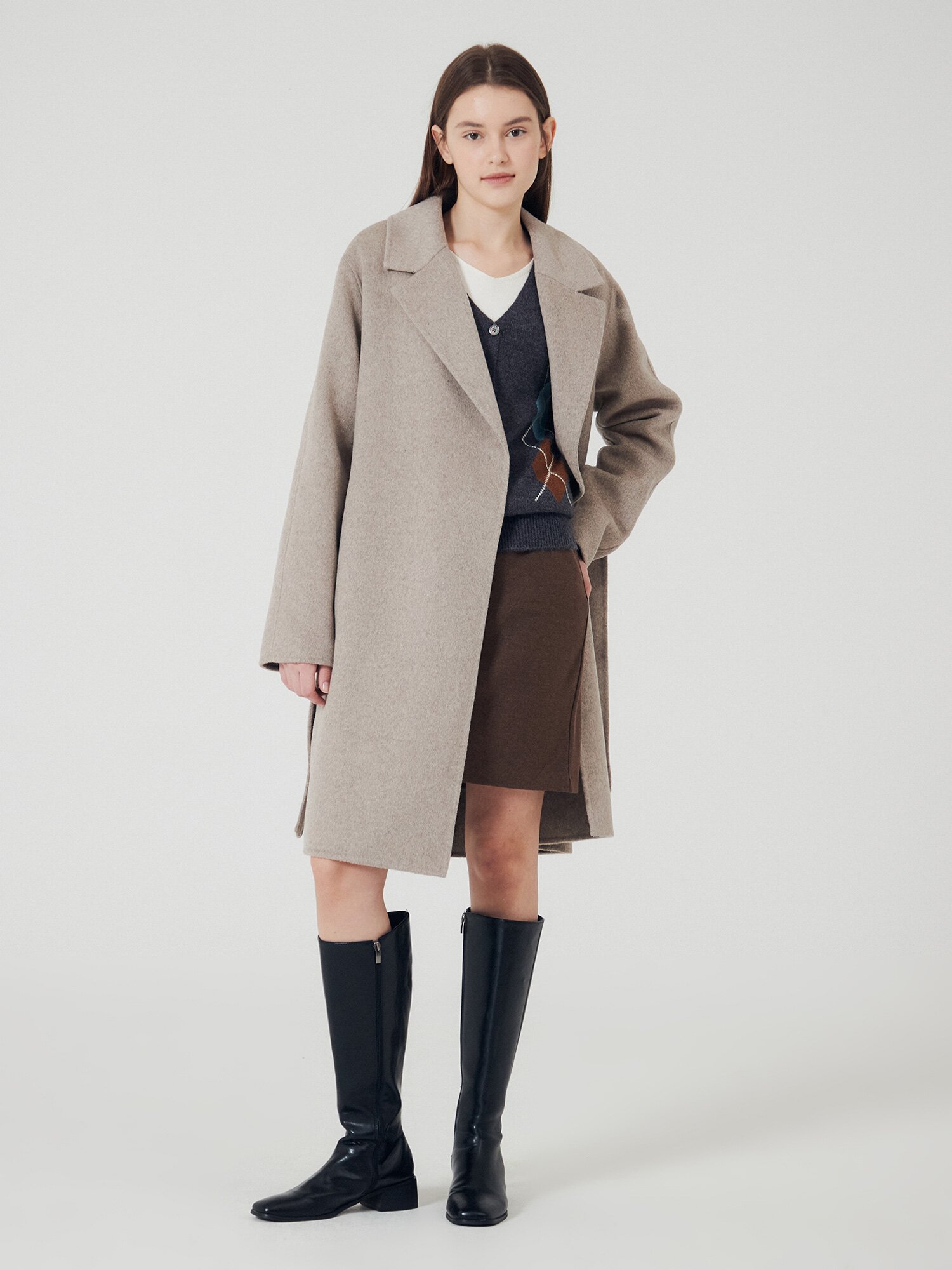 사이드 아가일 브이넥 니트 가디건 (DARK GREY)