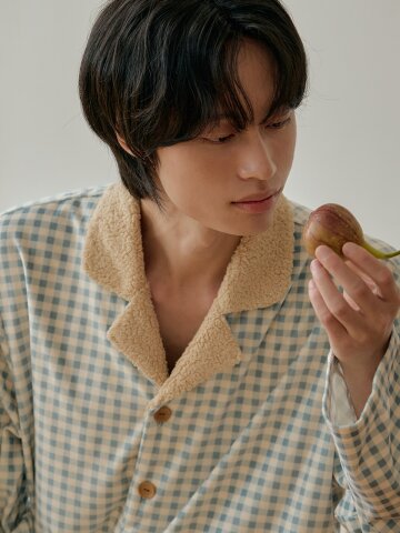 포근잠 긴팔 남성페어 코튼블루 (피치기모)