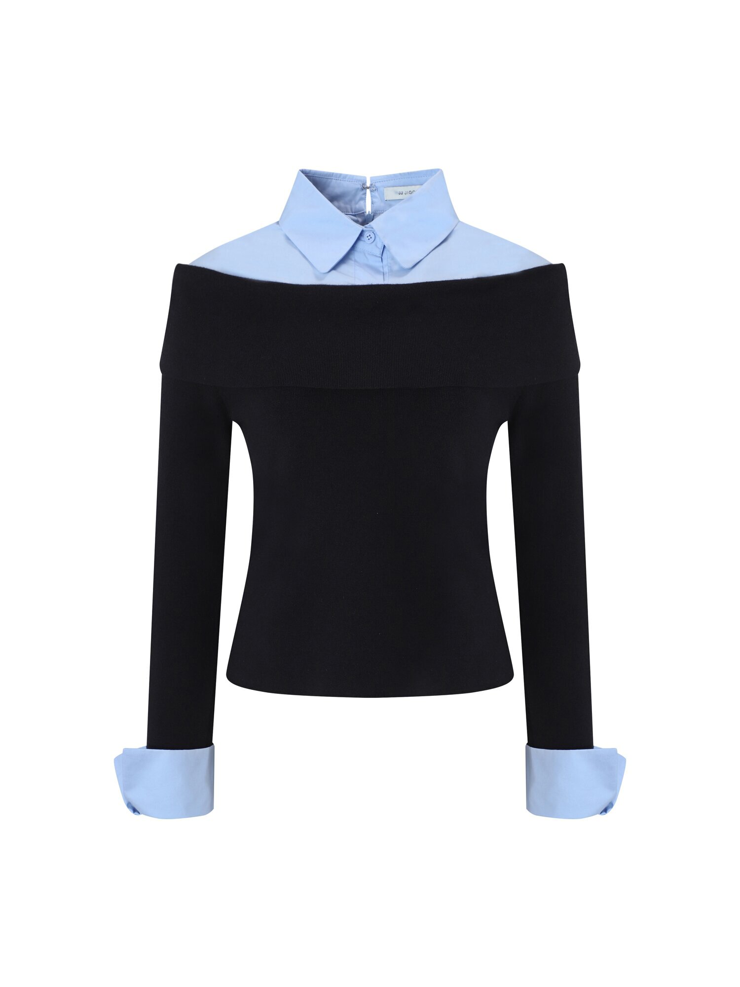 배색 레이어 칼라 셔츠 블라우스 (BLACK)