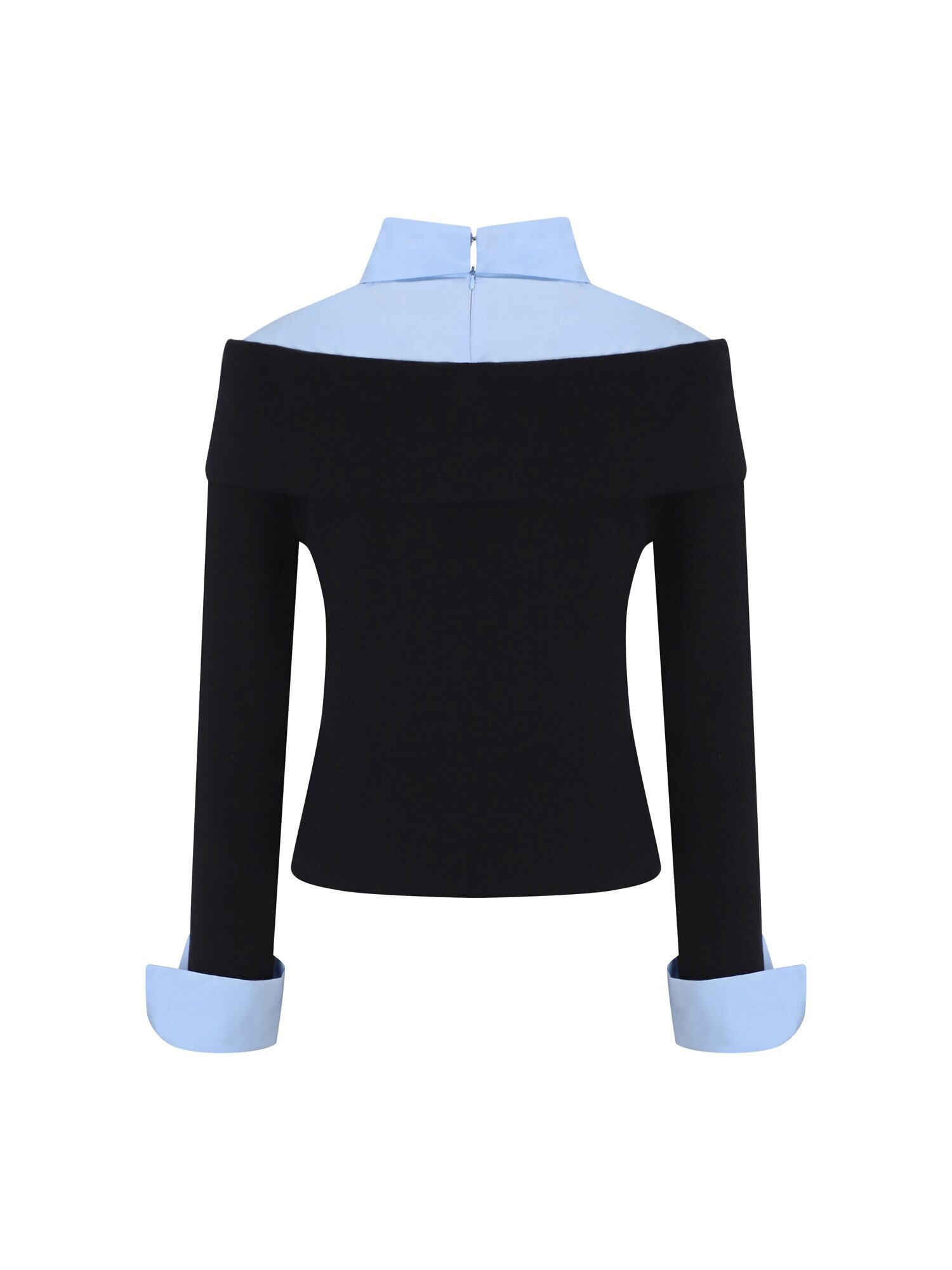 배색 레이어 칼라 셔츠 블라우스 (BLACK)