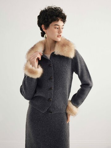 YY_Mixed fur collar knit jacket