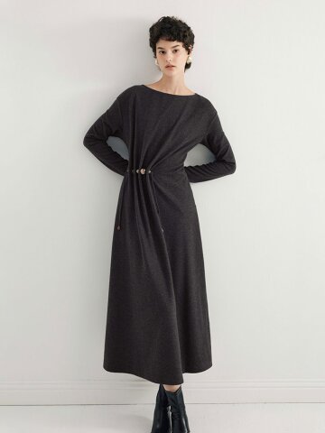YY_Shoulder drawstring dress