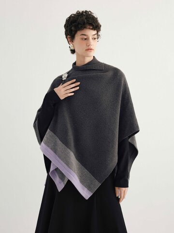 YY_Color-block shawl cape_2color