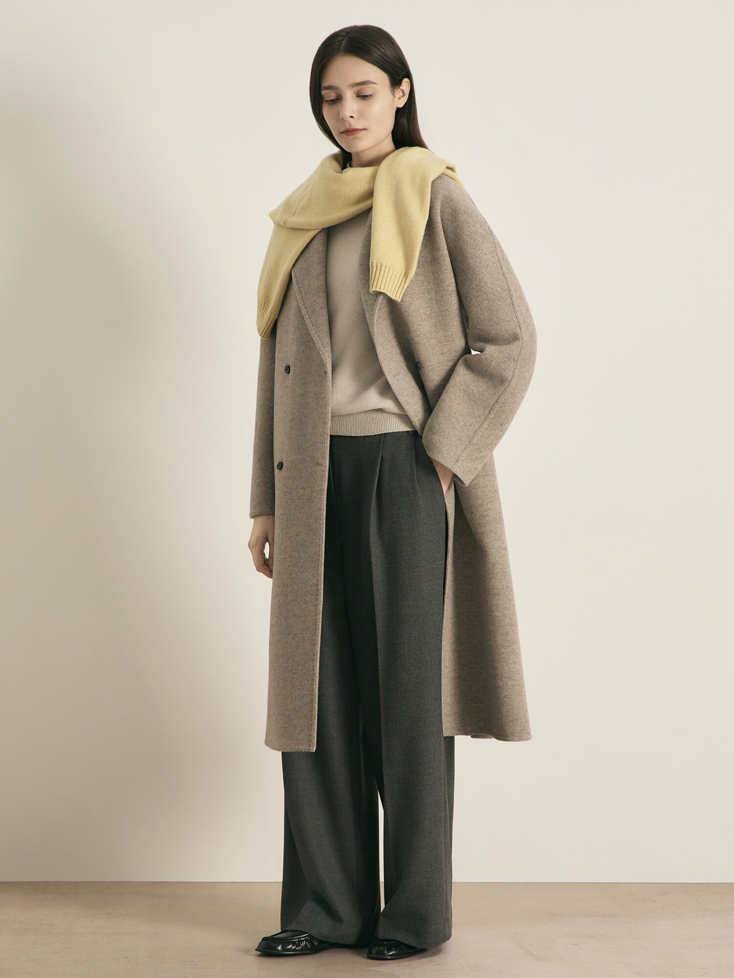 캐시미어 더블 롱 코트 (TAUPE BEIGE)