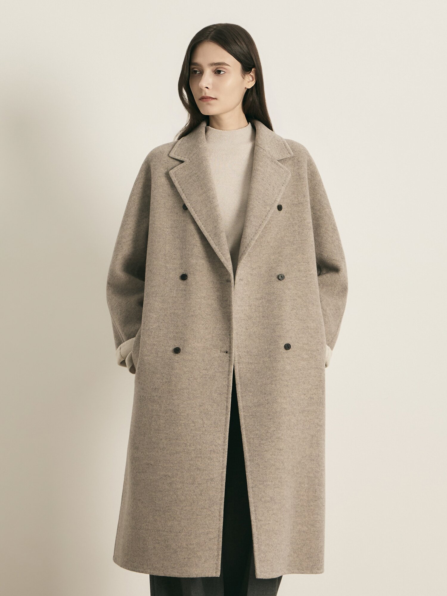 캐시미어 더블 롱 코트 (TAUPE BEIGE)