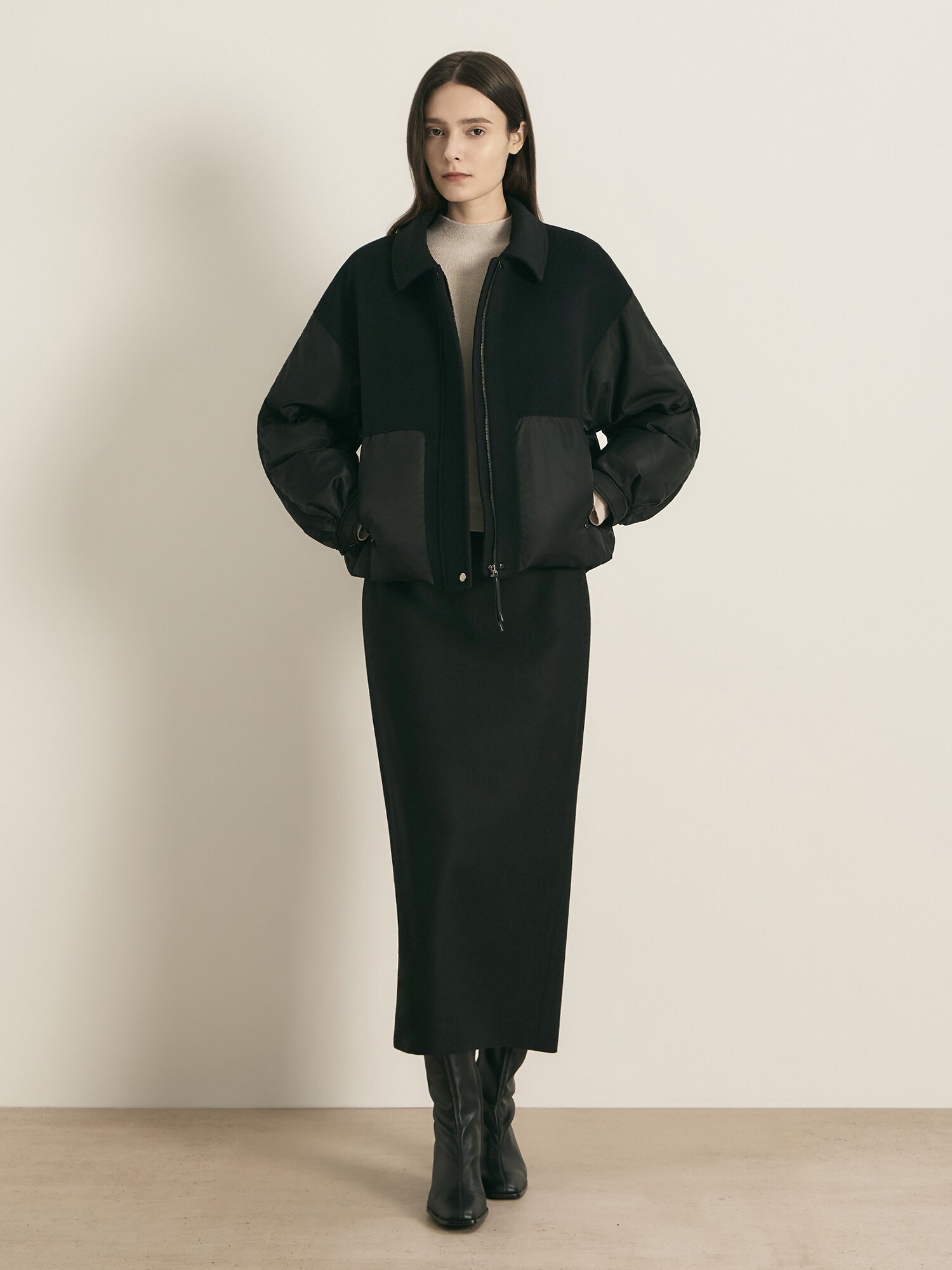텍스처 블록 블루종 자켓 (BLACK)