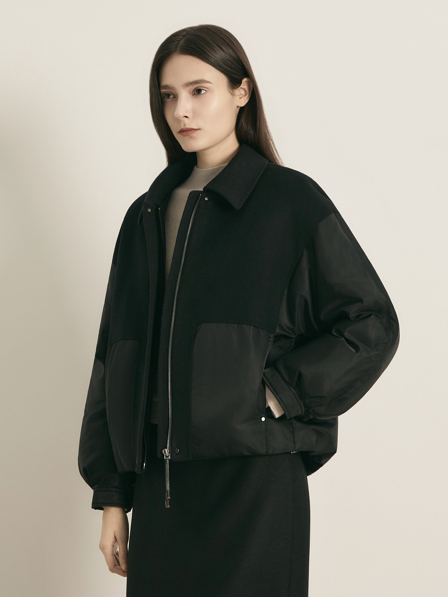 텍스처 블록 블루종 자켓 (BLACK)