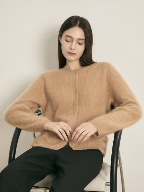 헤어리 캐시미어 라운드넥 가디건 