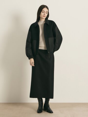 버클 H라인 롱 스커트 (BLACK)