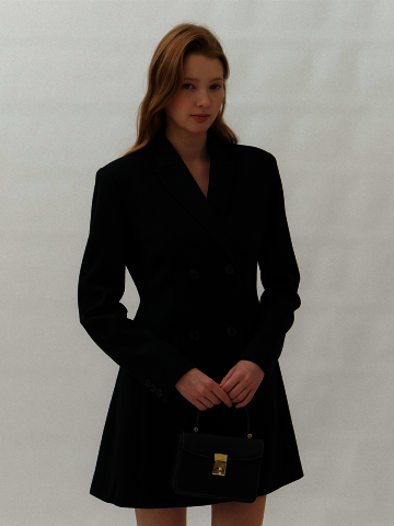 Wool Double Tailored Mini-Dress Jacket/ Black