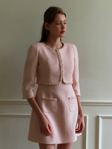 [SET] LILAC Tweed Trimmed Jacket & Sleeveless Mini Dress / Pink(3color)