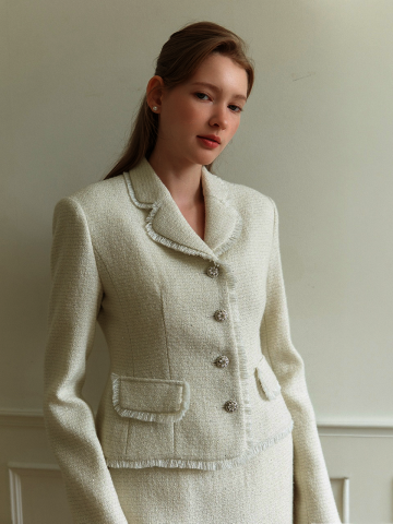 TINA Fringe Tweed Tailored Jacket / Ivory(2color)