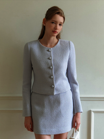 ELEN Tweed Round-Neck Jacket / Blue(3color)