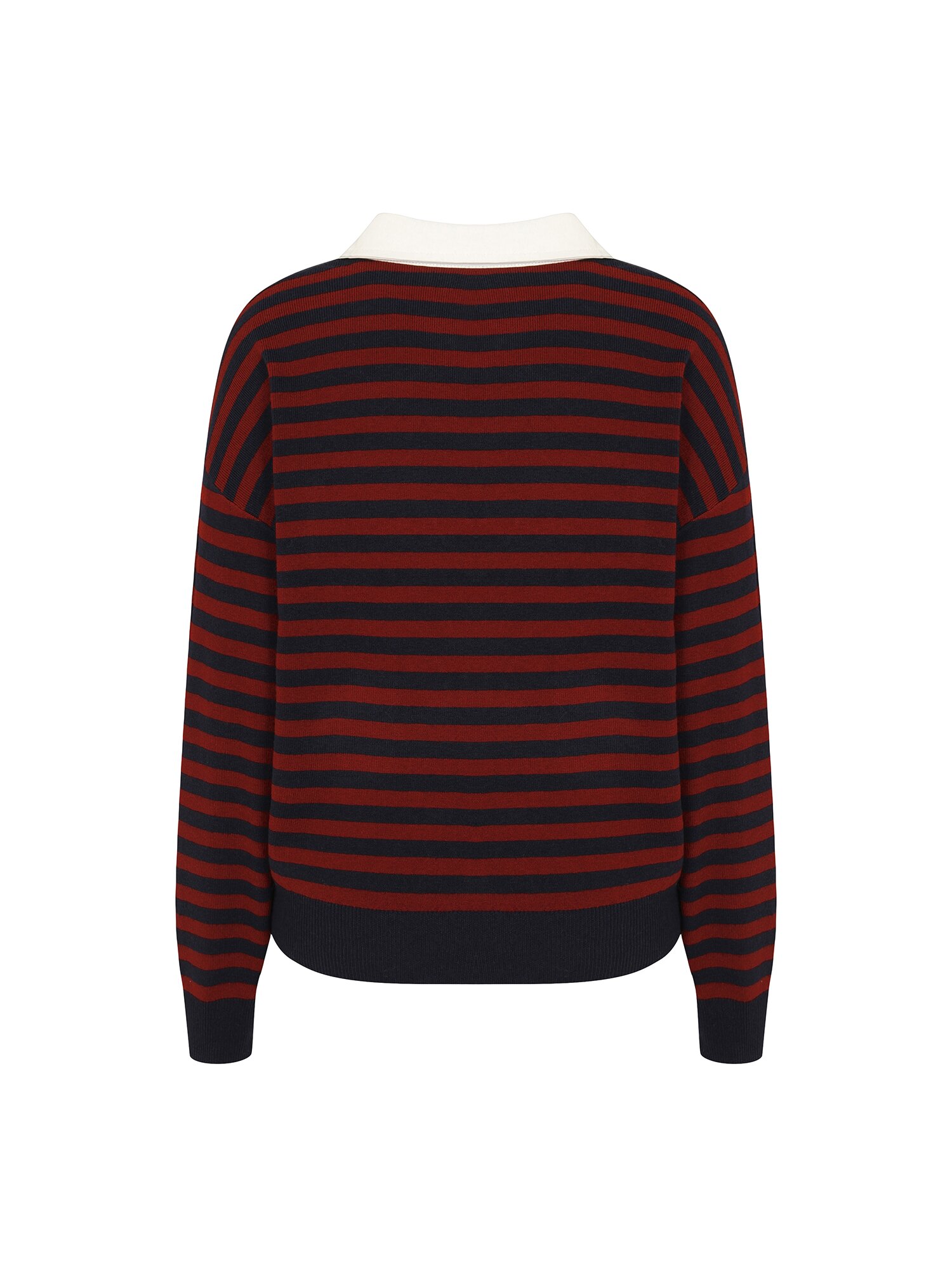배색 오픈 칼라 스트라이프 풀오버 니트 (STRIPE RED)