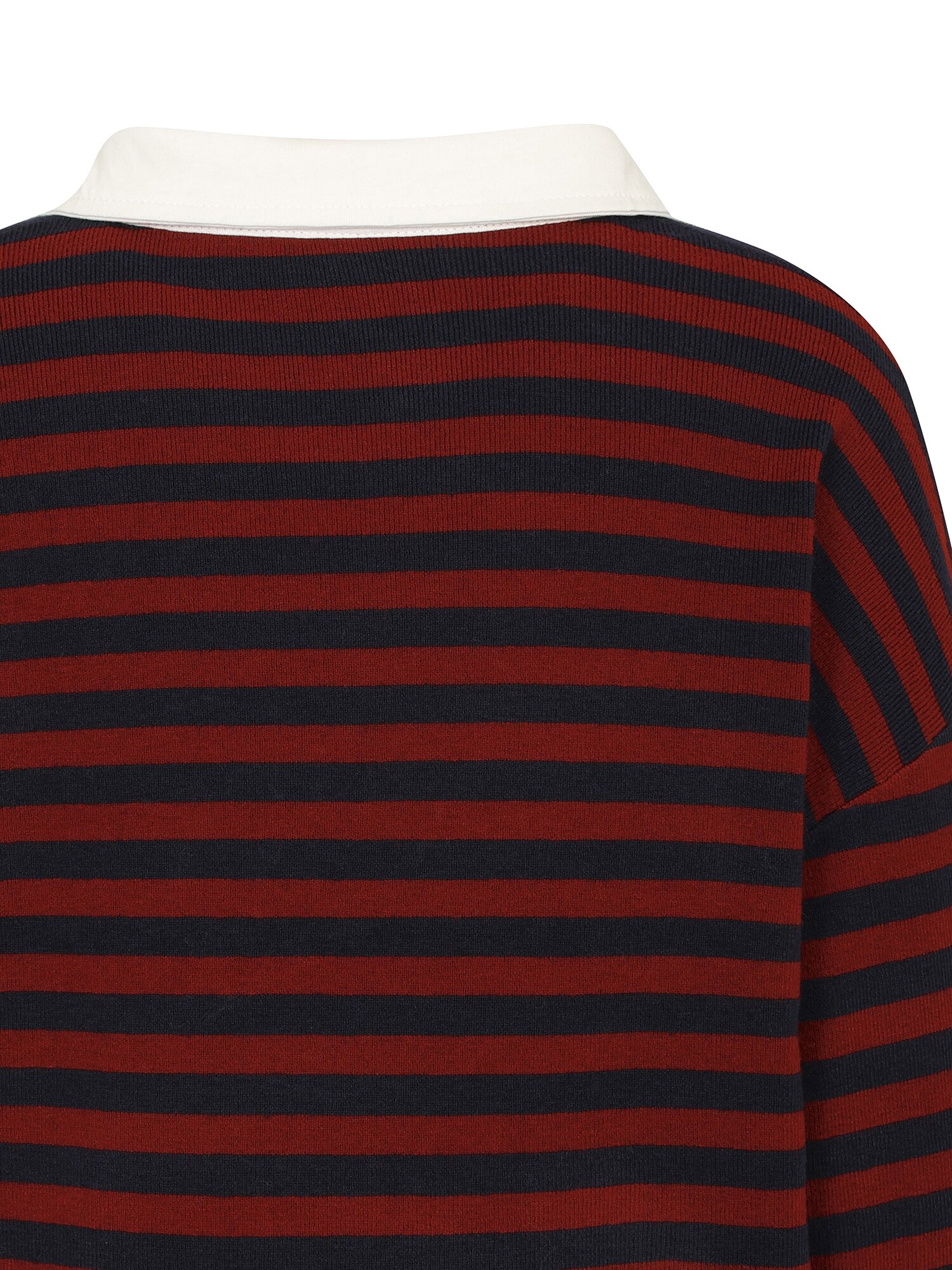 배색 오픈 칼라 스트라이프 풀오버 니트 (STRIPE RED)