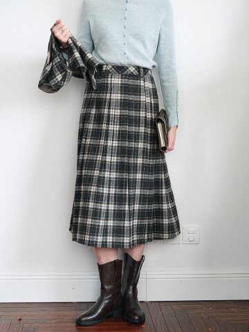 SR_Classic brown plaid skirt