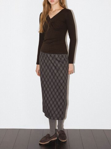 DD_Slim check midi skirt