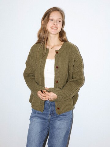 DD_Round neck cable cardigan