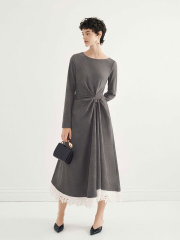 YY_Cinching lace patchwork dress_2color