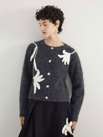 YY_Soft floral jacquard cardigan