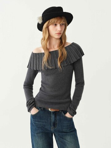 WD_Pleated collar knit top_2color