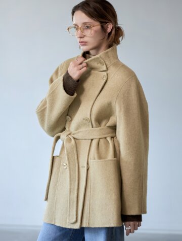 하이넥 더블 핸드메이드 하프코트 BEIGE
