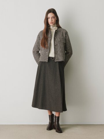 울 블렌드 벨티드 플레어 미디 스커트 