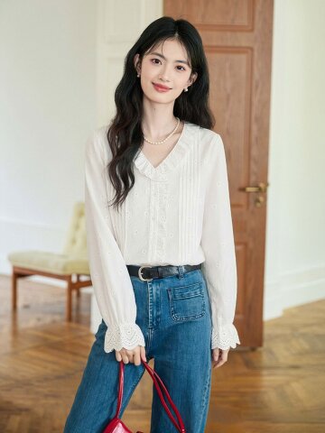 LS_Ruffled pure cotton blouse