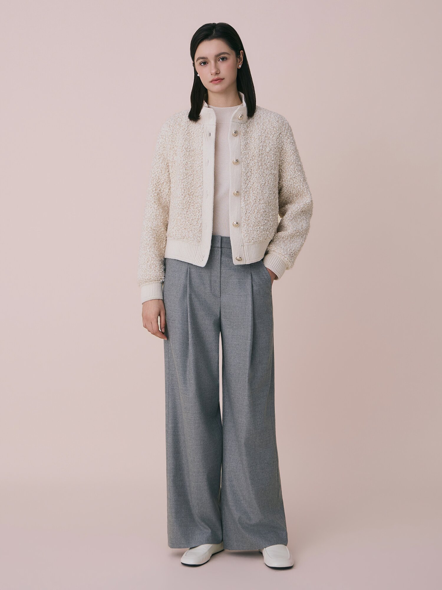 하이넥 부클 점퍼 (CREAM)