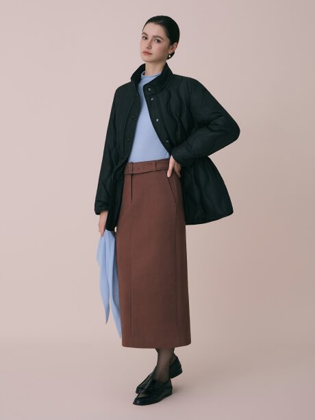 벨티드 H라인 롱 스커트 