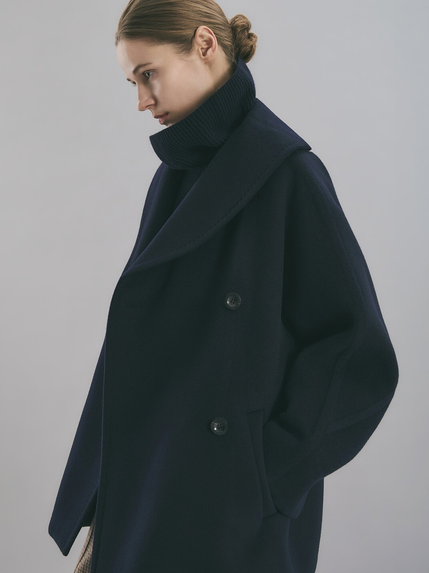 울 캐시미어 와이드 숄 카라 자켓 (DARK NAVY)