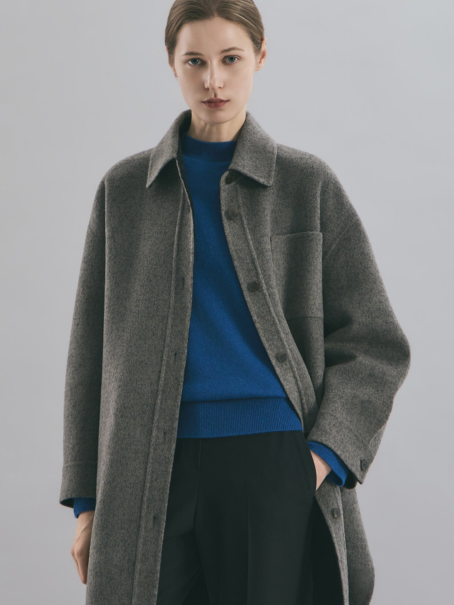 울 셔츠 칼라 하프 코트 (GREY)