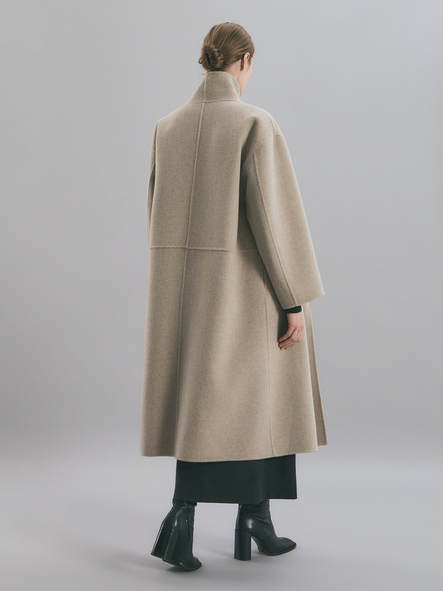 울 라쿤 와이드 카라 롱 코트 (MELANGE BEIGE)