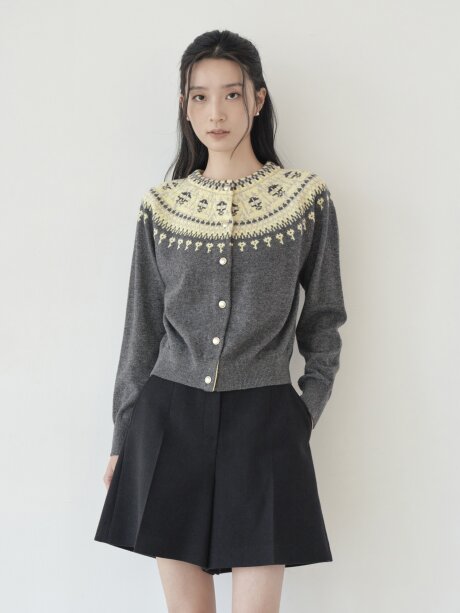 울 블렌드 노르딕 라운드넥 크롭 카디건 