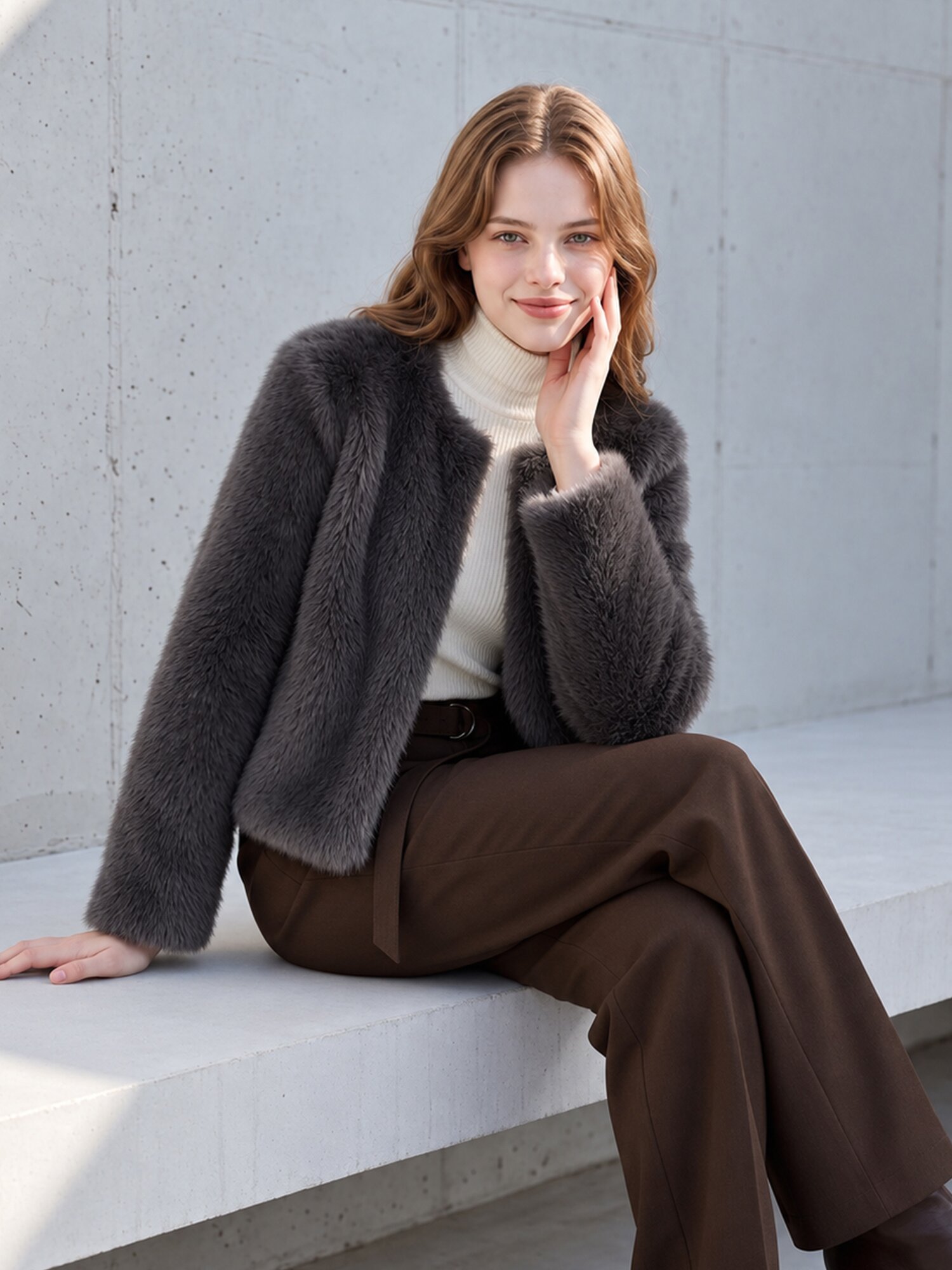 FAUX MINK FUR COLLARLESS SHORT JACKET (CH)