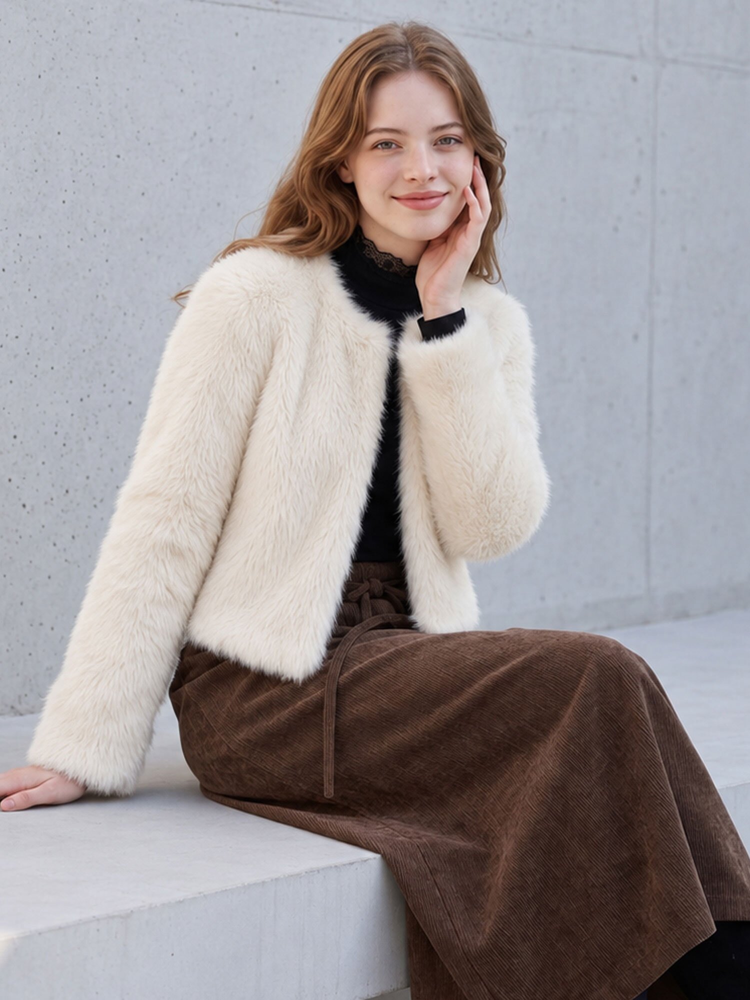 FAUX MINK FUR COLLARLESS SHORT JACKET (IV)