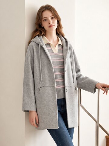 HOODED WOOL HALF COAT (BL)