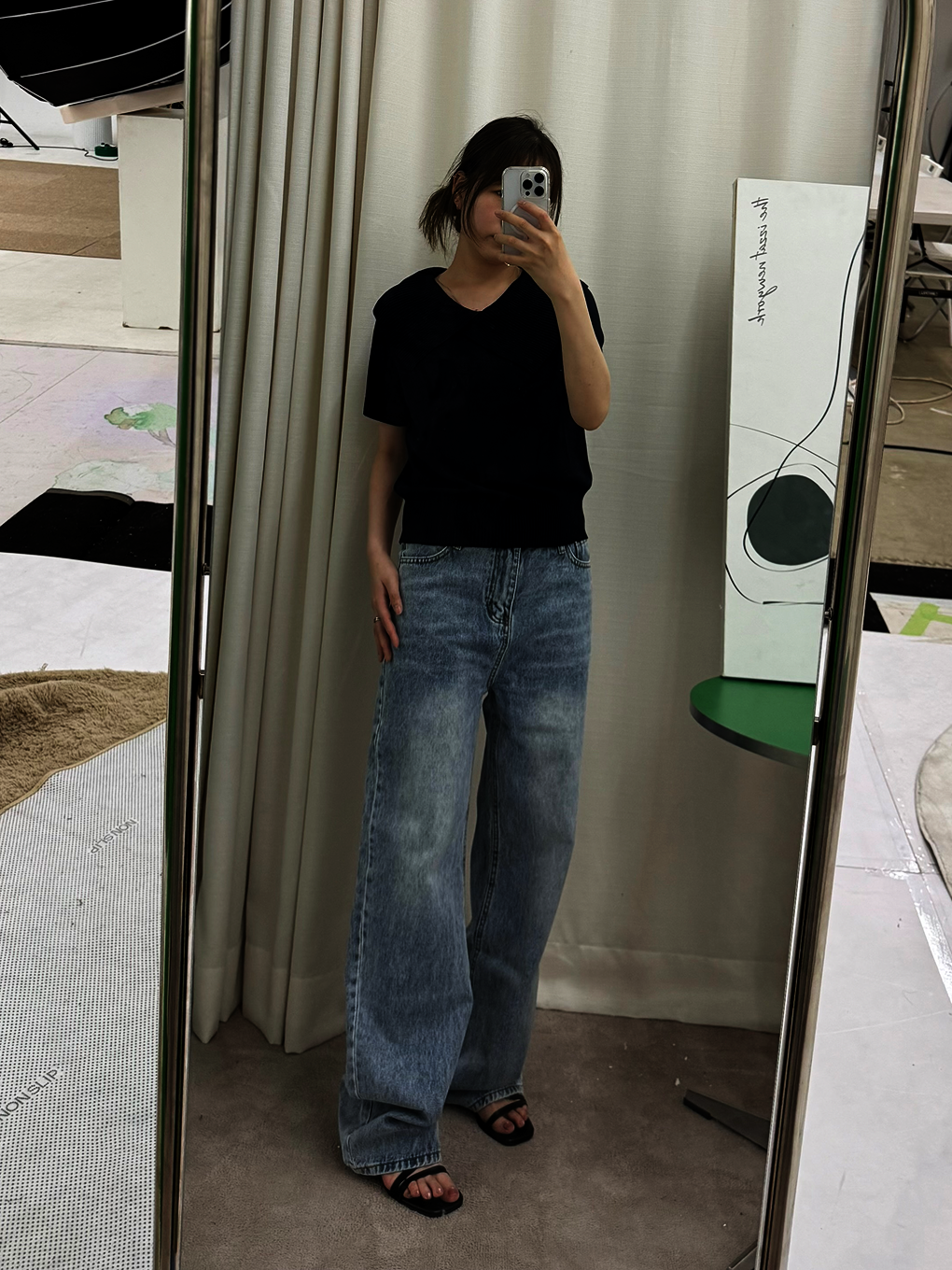 워싱 일자핏 데님 팬츠